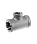 Built Tough 316 Stainless Steel Class 150 Reducing Branch Tee Pipe Fitting Featuring No Sweat Female Npt Connections In 3/4 By 1/2 Inch angled view of pipe fitting.