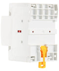 Side view of 4 Pole Modular Contactor 120V AC 40A Heavy-Duty With 4NC Normally Closed Contacts, DIN Rail Mount.