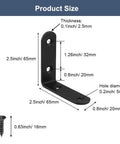 Measurement diagram for Six Piece Black L Brackets Corner Braces Heavy Duty 304 Stainless Steel Shelf Supports Rust Proof Right Angle Hardware Kit For Wood Furniture Builds Built Tough And Ready To Roll.
