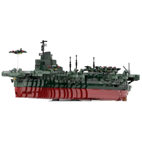 Detailed side view of No Cap Wwii Shinano Aircraft Carrier Building Blocks Set, 1/300 Scale Navy Warship model.