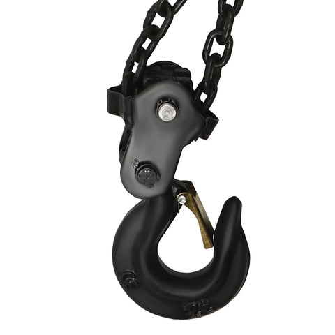 Close-up of black hook from 4400 Lb Capacity Chain Hoist With 2 Ton Manual Hand Chain Block, alloy steel, G80 chain