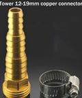 Tower 12-19mm copper connector alongside a metal hose clamp for irrigation systems and garden connections.