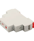 Pro Grade Adjustable Time Relay For Automation Panels With Delay From 0.1 Seconds To 10 Days Dual 230 Volt AC And 24 Volt DC Input 10 Amp Output LED Indicator Din Rail Mount Ready For Control Panels, white plastic DIN rail module
