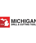 Michigan Drill & Cutting Tools logo with a red background and state outline, USA origin.