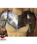 Gothic Steel Gorget With Pauldrons Shoulder Guard Set For LARP And SCA Knights, silver armor on torso, polished steel