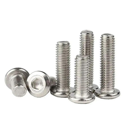 304 Stainless Steel Hex Socket Flat Head Furniture Bolts Set For Woodworking M4 25mm 10 Pieces close-up on hex drive