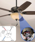 Ceiling Fan Pull Chain Switch 3 Speed 4 Wire Replacement Part ZE208s Model Bronze Chain No Fuss Off High Medium Low 6A 125VAC 3A 250VAC With Preinstalled Wires Easy Fan Light Switch Replacement diagram with wiring detail.