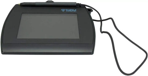 Slick 4x5 Inch Backlit LCD Signature Capture Pad With Responsive Touchscreen For Digital Signatures And Counter Checkout Hassle Free Mount Renewed Paperless Office Tool, black design and connected pen.