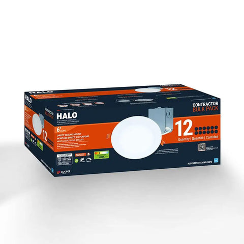 Box of 6 Inch Canless LED Recessed Downlight 12 Pack 3000K 900 Lumens Wet Rated Ultra Slim for New Construction and Remodel