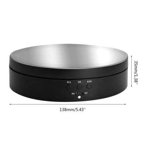 KobeIeen Electric Jewelry Turntable Display With 3 Speed Settings, sleek black base with mirror finish, measures 138mm x 35mm.