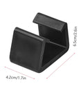 Black plastic Eight Pack Outdoor Wicker Furniture Clip, Garden Sofa And Chair Alignment Fastener, shown with dimensions.