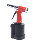 Air Powered Hydraulic Pop Rivet Gun Kit For Auto Body And Metalwork, Pro Grade Pneumatic Rivet Tool With Durable Stainless Steel And Aluminum Build, Easy Grip Trigger, Smooth Riveting For Fast, Heavy Duty Results, red and black side view