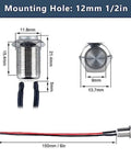 Momentary 12V Push Button Switch 12mm Waterproof Metal 2P Pre-Wired For Auto Marine Industrial Control Panels Silver, Space Saving Design, Easy Install, Returns To Off On Release. 12mm mounting hole, pre-wired leads