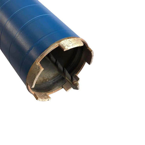 3-inch diamond dry-core drill bit for brick/block with SDS-Plus adapter; blue body and diamond-segmented head, close-up