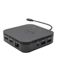 Thunderbolt 3 travel dock with dual HDMI, USB ports, and Ethernet, designed for dual 4K outputs and 60W PD power.