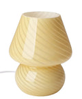 Yellow Glass Mushroom Bedside Lamp With Vintage Murano Stripe Compact Nightstand Desklamp For Cozy Home Decor Bedroom Living Room Gift Idea Warm White LED Glow