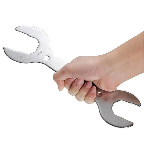 Four In One Bike Headset Wrench For Front Forks 30 32 36 40 Mm CrMo Steel Tough As Nails And Lightweight Repair Tool held in hand