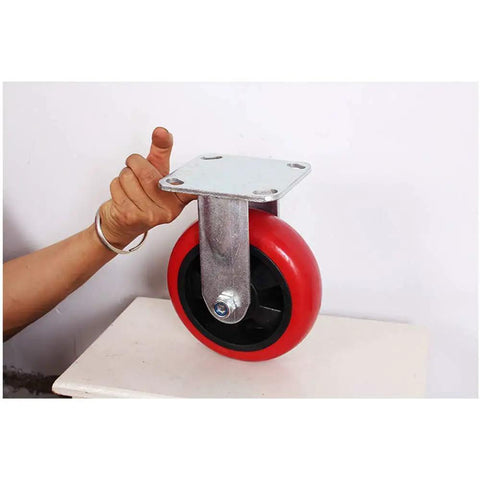 Heavy Duty Rigid Top Plate Caster With Six Inch Non Marking Polyurethane Wheels Paired With Double Ball Bearings for smooth rolling.