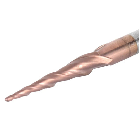 Beefy Tapered Ball Nose End Mill For CNC Router Bits 2 Flute Tungsten Carbide With Antique Brass Plated Coating close-up view