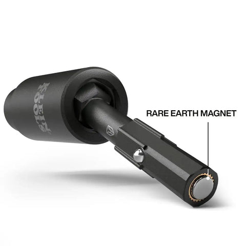 Close-up of Impact Flip Socket Set With Swivel Adapter showing rare earth magnet and 25-degree swivel head.