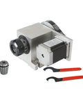 Heavy Duty Cnc Rotary Axis Four Axis Attachment With Er32 Collet Chuck And 65Mm Center Height For Woodworking Engraving Machines, shown with collet and wrenches.