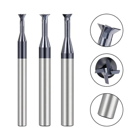 Three Ddyspan dovetail milling cutters with carbide tips, 45°/60° T-slotting, long silver shanks