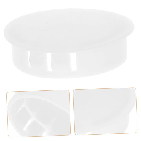 Round Plastic Hole Plugs 10 Pack For Furniture Quick Fix Cabinets Doors Walls Decorative Screw Covers Hide Holes Easy Install Durable Circle Hole Caps No Tools Needed, shown in white with close-up details of design and fit.