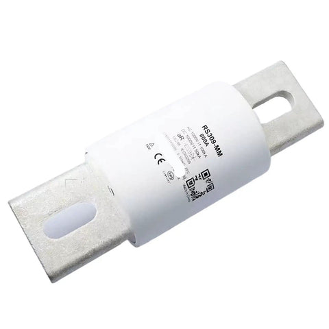 Heavy Duty Rs309 Mm Ev High Voltage Dc Fast Charging Fuse Four Hundred Amps For Electric Vehicle Stations, white cylindrical body.