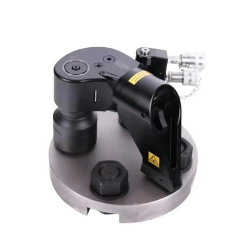 Heavy Duty Workhorse Hydraulic Torque Wrench With Square Drive And Smooth Hose Swivel, robust alloy construction for tightening bolts.