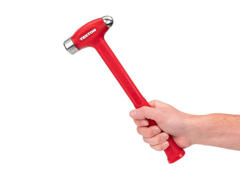 26 Oz Ball Peen Dead Blow Hammer with Nonslip Handle and Flared Grip for Lower Rebound Superior Control; hand holding hammer