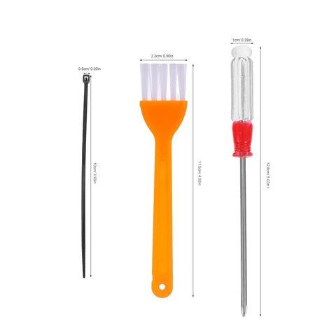 Beefy 332 Piece Computer Screw Kit accessories including brush, screwdriver, and cable tie shown with dimensions.