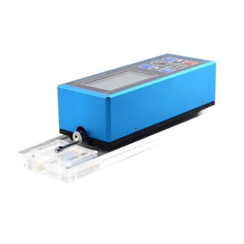 Handheld Surface Roughness Tester Profilometer with blue casing for lab grade rust and scratch analysis on steel and aluminum.