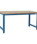 Kennedy Series Heavy Duty Workbench With Solid Maple Butcher Block Top Measuring 48 By 96 Inches, light blue steel base.