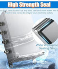 Weatherproof 304 Stainless Steel Junction Box with 3 cable glands and high strength waterproof seal, outdoor use focused view