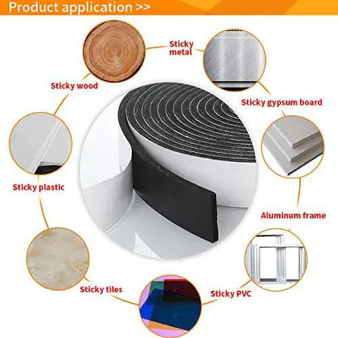 Heavy Duty Self Adhesive Weather Stripping Door Seal Strip For Windows And Pipes High Density Cr Foam Insulation Tape shown on various surfaces.