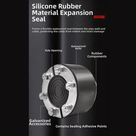 Heavy Duty 80Mm Wire Conduit Grommet With An Adjustable Onion Layer Design For Lock Tight Sealing That Slaps Up Fast And Keeps Out Moisture Rust And Pesky Crawlers From Garage Walls Basement Sewers Or Pipe Runs, showing side view with galvanized bolts and rubber.
