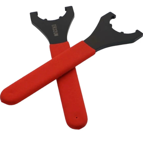 Heavy Duty Type ER Wrench For ER16 ER20 ER25 ER32 ER40 Collet Chuck Nut Spanner Fit CNC Router Engraving Spindle Tool Holder High Torque Alloy Steel, red handles and black spanner heads.
