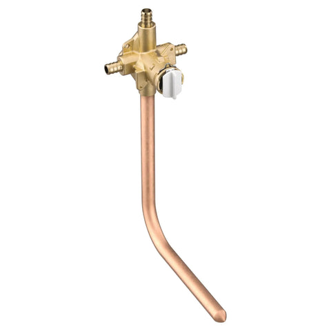 Posi-Temp Pressure Balancing Shower Valve With M-Pact System And Half Inch Crimp Ring PEX Connection shown in brass and copper