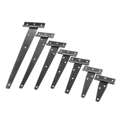 Assorted sizes of zinc alloy hinges, suitable for cabinetry, shown in a row. Two Pack Zinc Alloy Hinges For Cabinets And Jewelry Boxes, Retro Iron Hardware.