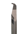 Close-up of 9 Inch Curved Tip Lock Ring Pliers With Satin Finish And Red Grips For Pros Made In USA Thin Curved Tips One And A Half Inch Opening Jaw Solid Flush Joint And Smooth Spring Action Durable Tooling.