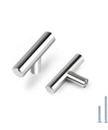 Sleek Polished Chrome T Bar Cabinet Knobs 5 Pack Stainless Steel Euro Style Drawer Pulls Single Hole Kitchen Bathroom Dresser Hardware No Sweat Setup Modern 2 Inch Overall Length with mounting screws