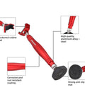 Motorcycle Front And Rear Wheel Stand Lift Portable Trail Stand for Easy Safe Wheel Lifts Sixth Generation Red, 29cm travel size, detailed view of rubber pad, aluminum alloy, anti-slip mat.