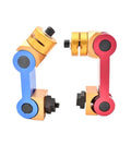 Universal Adjustable Works Stop Positioner For Cnc Mill And Lathe Machining Precision Locator Tool With M14 Threads, featuring blue and red aluminum arms.