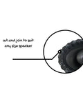 Close-up of a speaker with a note about cutting and joining to fit any size speaker in car soundproofing kit. Boost Your Stereo Game With This Sick Car Soundproofing Kit Featuring Triple Layer Damping Mats Closed Cell Tape And Wave Inserts That Fit 6x9 Speakers To Squash Door Vibration And Pour Out Tight Deep Bass Across Your Entire System.