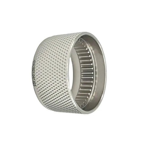 Signode BXT2 19 Tension Wheel Replacement 1821.047.023 Heavy Duty Tensioning Gear For BXT2 Tools Direct Drop In Fit OEM Part Precision Machined Durable Steel Restores Tension And Performance. Silver knurled steel tension wheel replacement part, side view