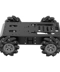 Hiwonder 4WD Mecanum robotics chassis with black metal frame and four mecanum wheels