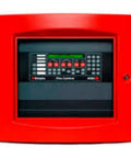 Built Tough 4010-9501 Fire Alarm Control Panel In Bold Red With 240V Wiring showing the front panel with controls and display.