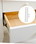 Open drawer with wood interior and overlay showing Plastic Drawer Slides Replacement Set White Bottom Mount Rails For Cabinets And Furniture, Heavy Duty Drawer Tracks With Plastic Guides For DIY Home Improvement And Easy Dresser Fix