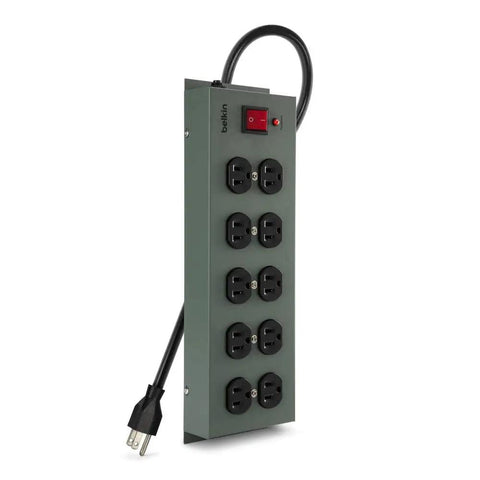 Power Strip Surge Protector With Ten Outlets And A 15 Foot Heavy Duty Metal Extension Cord Wall Mount Ready for Home Office