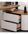 Heavy Duty Standing Desk With Side Cabinet Storage Modern Ash Wood Executive Office Workstation For Gaming And Study Flexible layout showing dual drawers.